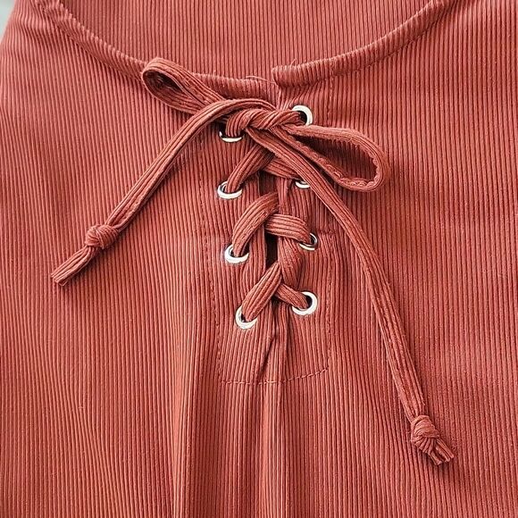 🌺3 for $10 Rue21 Burn Orange Lace-up Ribbed Knit  Blouse - Picture 5 of 6